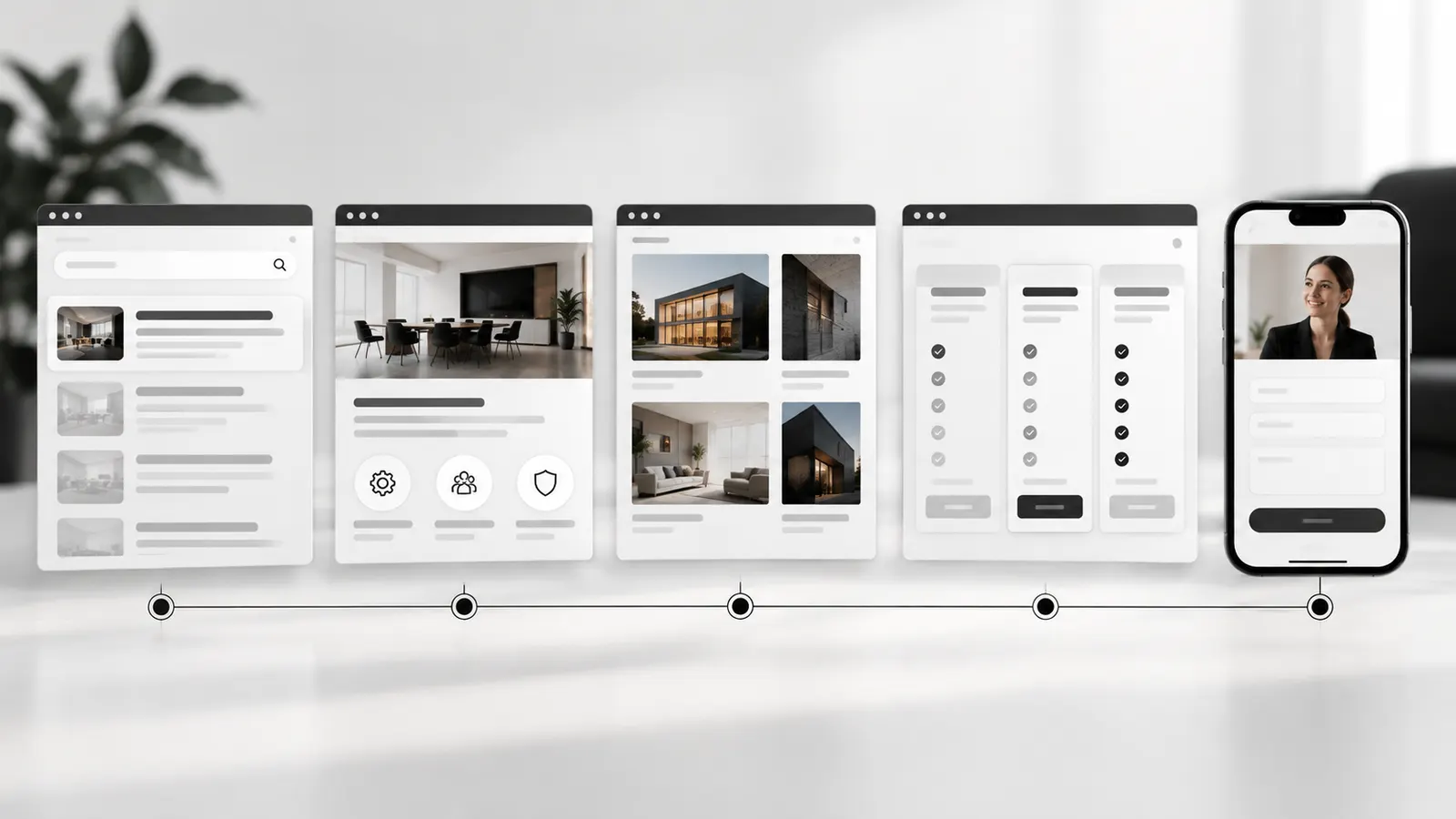 Arama, hizmet sayfası, güven kanıtı, karşılaştırma ve iletişim adımlarından oluşan kurumsal web sitesi kullanıcı yolculuğu