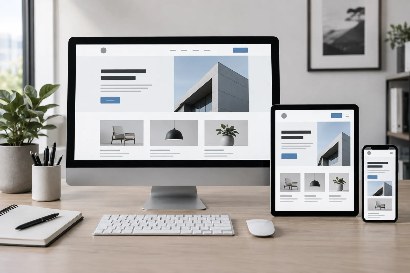 Masaüstü, tablet ve mobil ekranlarda responsive web tasarım örneği