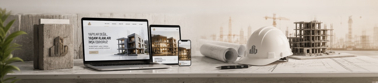 İnşaat firması web sitesi tasarımı için proje ve kurumsal dijital arayüz görseli