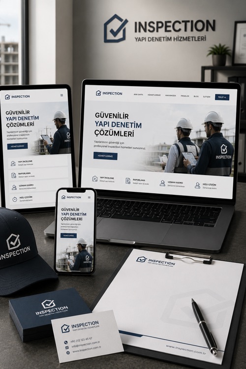 Inspection hizmetleri web sitesi için masaüstü tablet mobil uyumlu yapı denetim tasarımı görseli